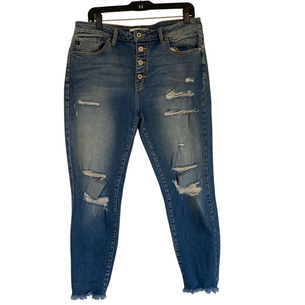 KanCan Estilo Distressed Button Fly Tapered Leg Jeans Womens Size 13